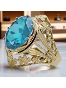 Pierścionek z żółtego 8k złota z Akwamarynem vrc031x-aq Vintage Biżuteria Art Deco Rosyjski ZSRR Sowiecki styl